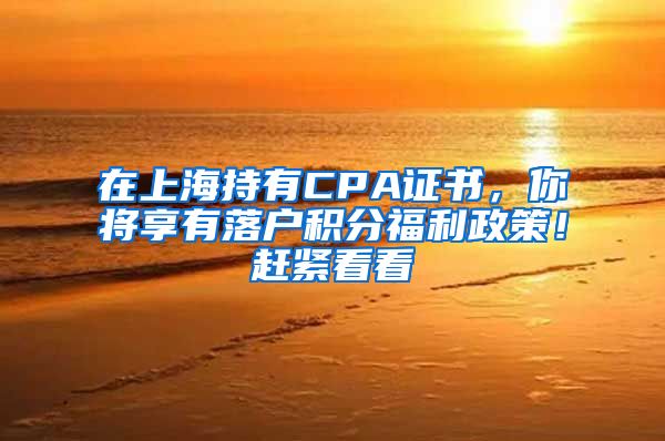 在上海持有CPA證書，你將享有落戶積分福利政策！趕緊看看