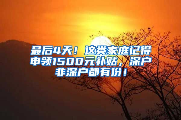 最后4天！這類(lèi)家庭記得申領(lǐng)1500元補(bǔ)貼，深戶(hù)非深戶(hù)都有份！