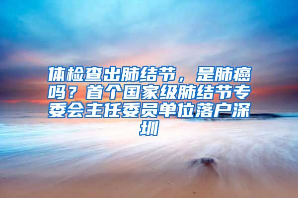 體檢查出肺結(jié)節(jié)，是肺癌嗎？首個(gè)國家級(jí)肺結(jié)節(jié)專委會(huì)主任委員單位落戶深圳